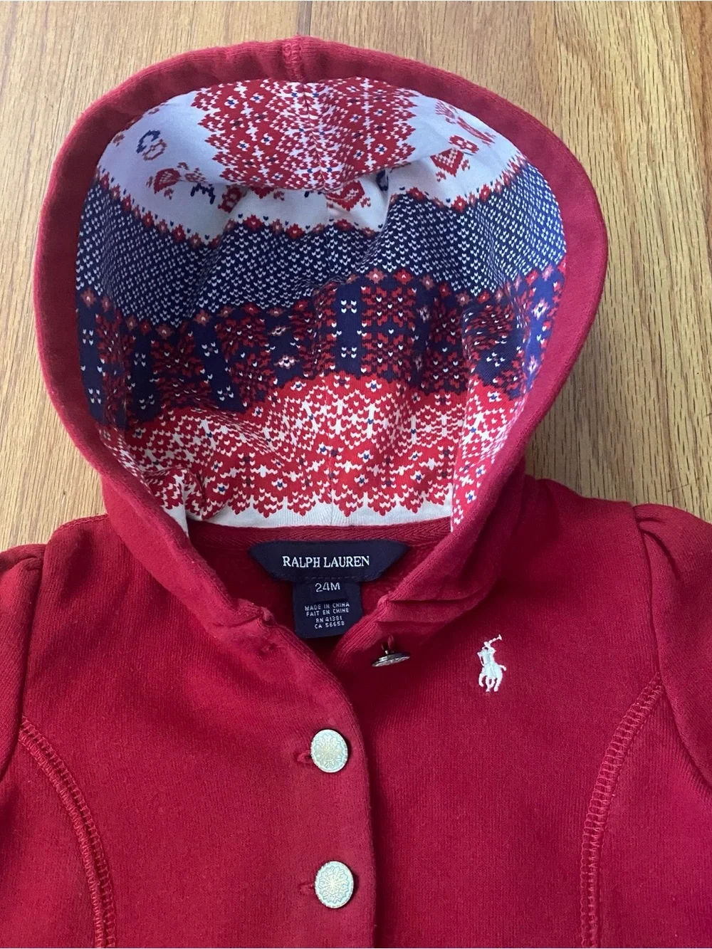 Ralph Lauren Deep Red Ruffle-Hem Hooded With Metal Buttons